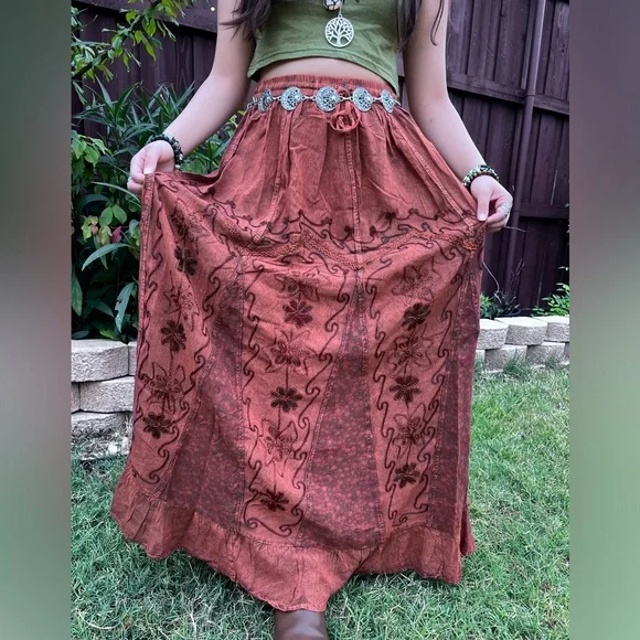 Rustic Patchwork Embroidered Boho Skirt - Picture 1 of 16